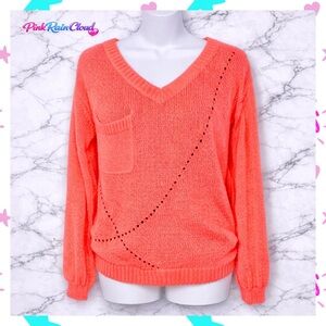 Cecico Bright Orange Y2K Open Lace Back Knit Lightweight Sweater Juniors Small